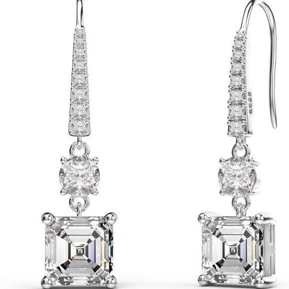 Jewelry - Sterling Silver Square Asscher CZ Dangle Earrings Women Gift Formal Wedding
